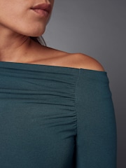 Blue Long Sleeve Asymmetric Gathered Top - Image 5 of 8