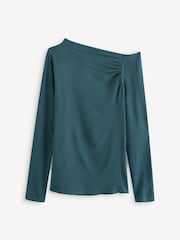 Blue Long Sleeve Asymmetric Gathered Top - Image 6 of 8
