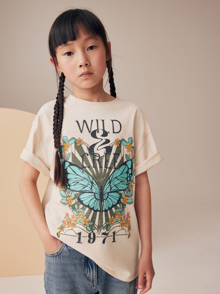 Neutral Oversized Butterfly Graphic 100% Cotton T-Shirt (3-16yrs) - Image 2 of 6 Neutral Oversized Butterfly Graphic 100% Cotton T-Shirt (3-16yrs) - Image 2 of 6