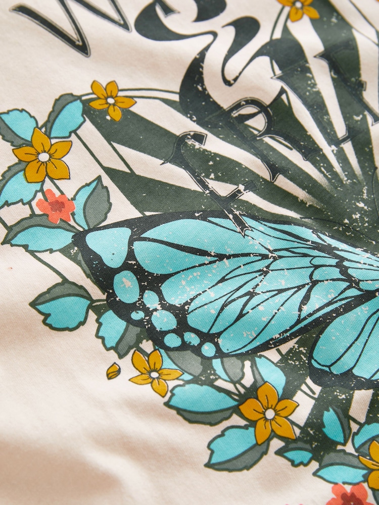 Neutral Oversized Butterfly Graphic 100% Cotton T-Shirt (3-16yrs) - Image 6 of 6 Neutral Oversized Butterfly Graphic 100% Cotton T-Shirt (3-16yrs) - Image 6 of 6