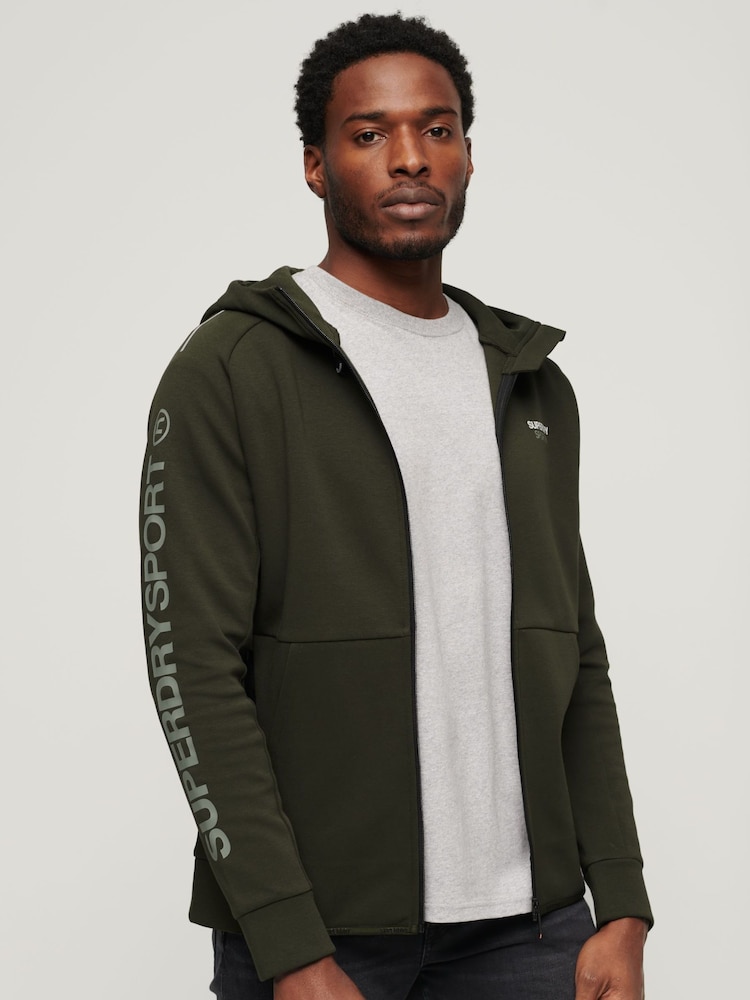 Superdry Green Sport Tech Logo Loose Zip Hoodie - Image 1 of 3