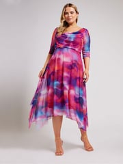 Yours Curve Pink Cowl Neck Mesh Midi Dress - Image 1 of 5