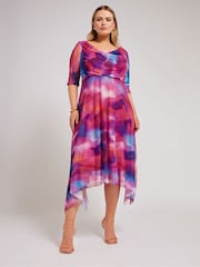 Yours Curve Pink Cowl Neck Mesh Midi Dress - Image 2 of 5