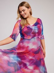 Yours Curve Pink Cowl Neck Mesh Midi Dress - Image 4 of 5