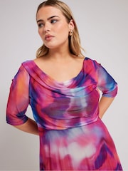 Yours Curve Pink Cowl Neck Mesh Midi Dress - Image 5 of 5