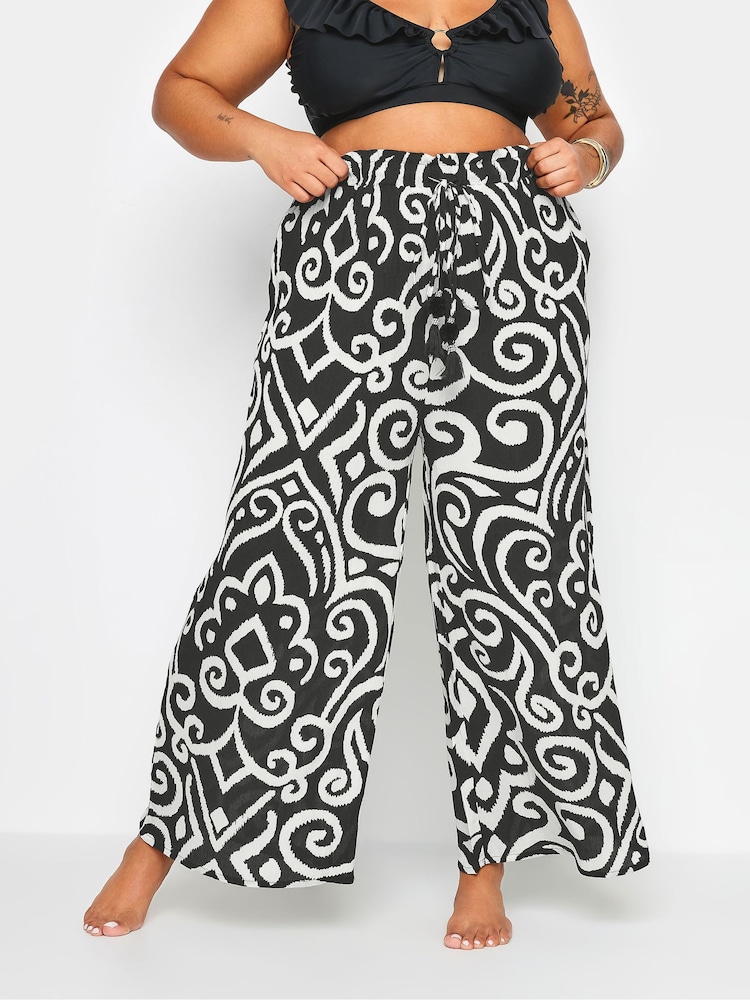 Yours Curve Abstract Print Crinkle Tassel Trousers - Image 1 of 5