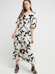 River Island Black Puff Sleeve Belted Dress - Image 1 of 7