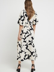 River Island Black Puff Sleeve Belted Dress - Image 3 of 7