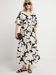 River Island Black Puff Sleeve Belted Dress - Image 5 of 7