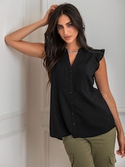 Черный - Pour Moi Poppy Fuller Bust Woven Longline Frill Sleeve рубашки с лентой - Image 1 of 4