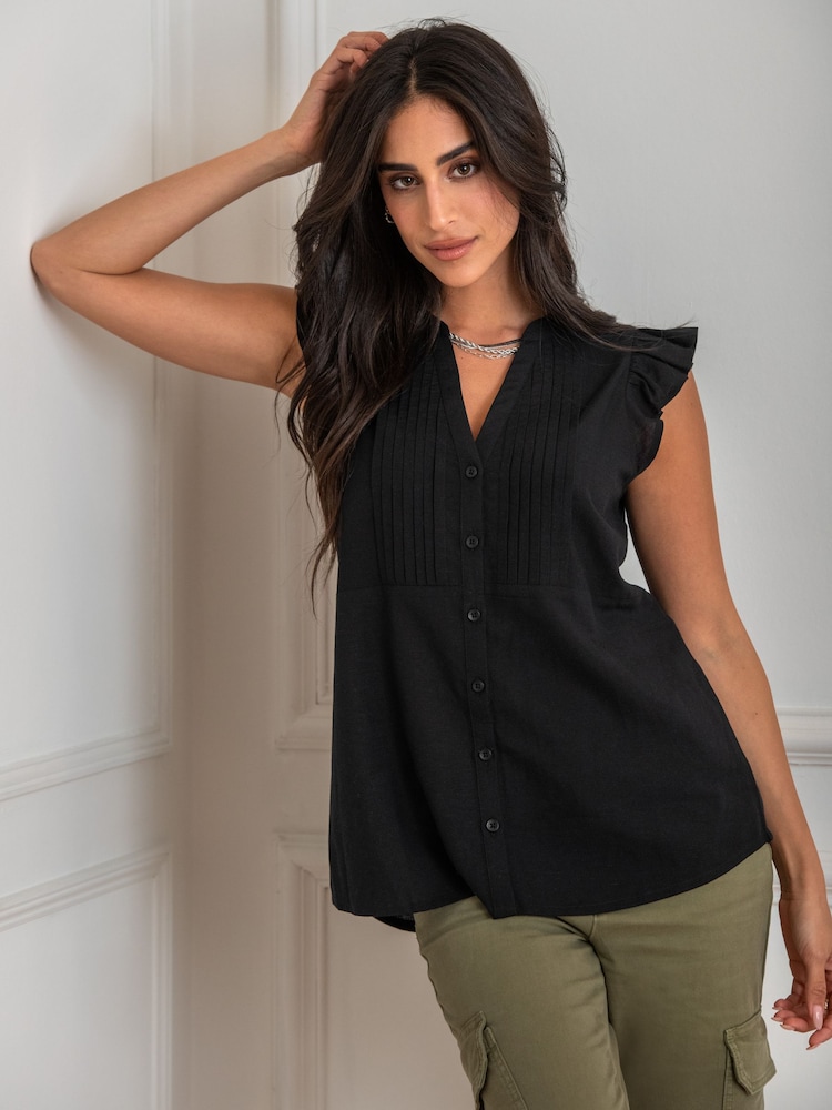 Черный - Pour Moi Poppy Fuller Bust Woven Longline Frill Sleeve рубашки с лентой - Image 1 of 4