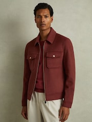 Reiss Rust Red Peridoe Zip-Through Trucker Jacket with Wool - Image 1 of 5
