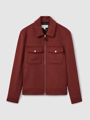 Reiss Rust Red Peridoe Zip-Through Trucker Jacket with Wool - Image 2 of 5