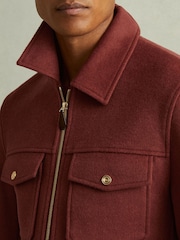 Reiss Rust Red Peridoe Zip-Through Trucker Jacket with Wool - Image 3 of 5