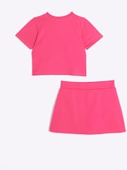 River Island Pink Girls Active 100% Cotton T-Shirt And Skort Set - Image 2 of 4