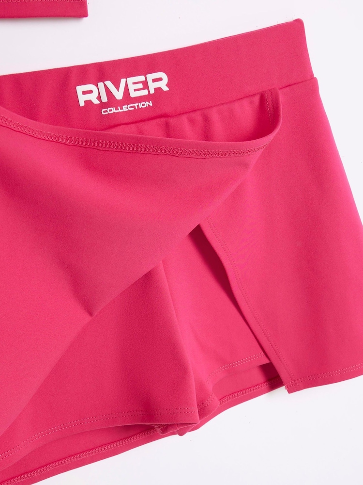 River Island Pink Girls Active 100% Cotton T-Shirt And Skort Set - Image 4 of 4