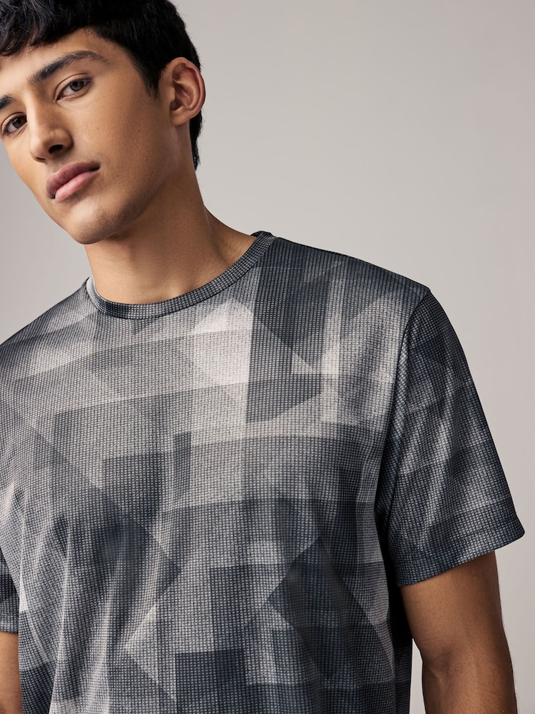 Black/White Mono Active Gym Printed Training T-Shirt - Image 1 of 8