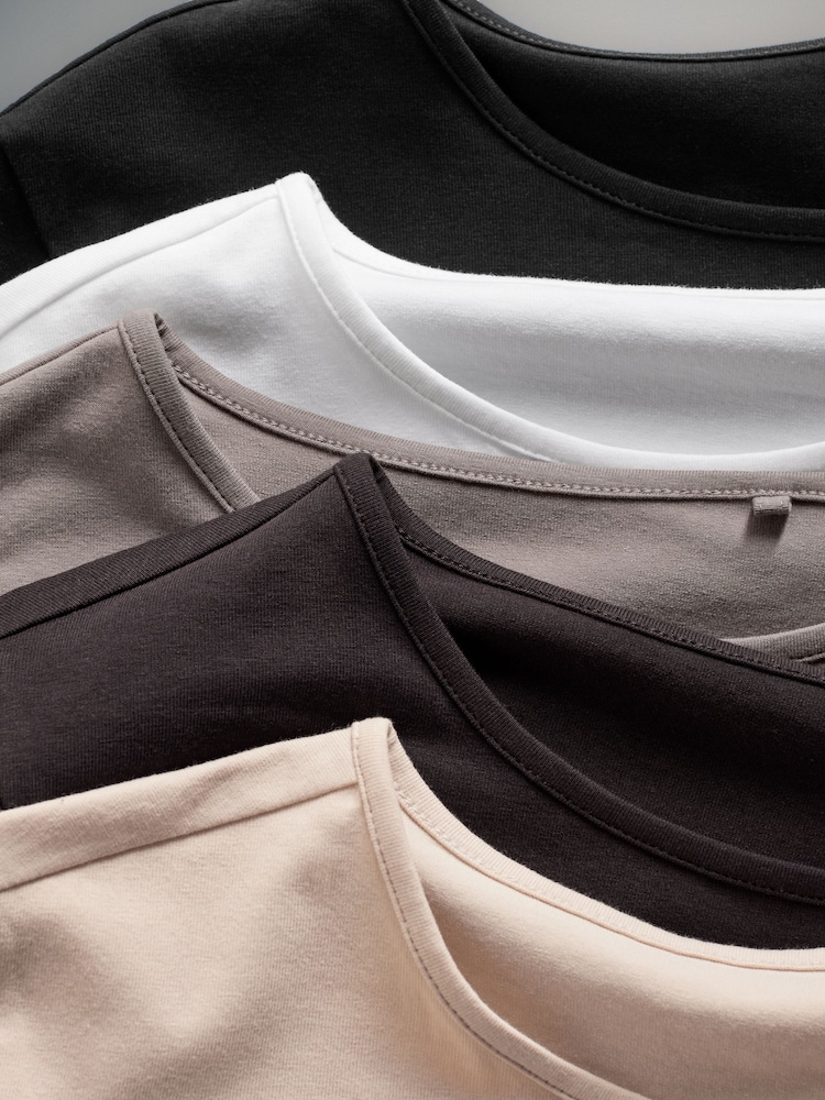The Set Black/Brown/Nude/White 5 Pack Long Sleeve Crew Neck T-Shirts - Image 17 of 18
