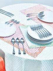 Oliver Bonas Pink Lumu Block Printed Wavy 100% Cotton Placemats Set Of 4 - Image 1 of 4