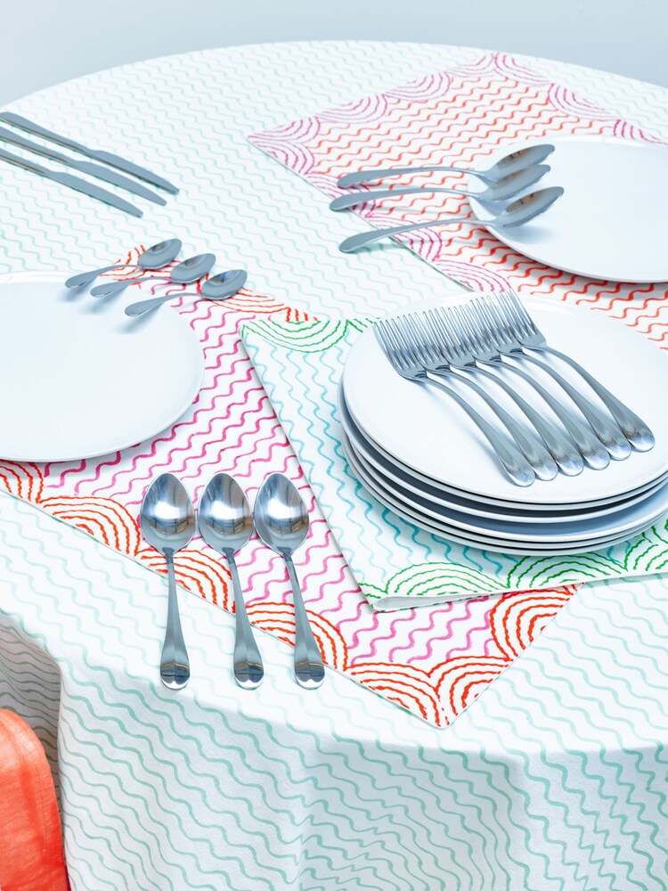 Oliver Bonas Pink Lumu Block Printed Wavy 100% Cotton Placemats Set Of 4 - Image 1 of 4