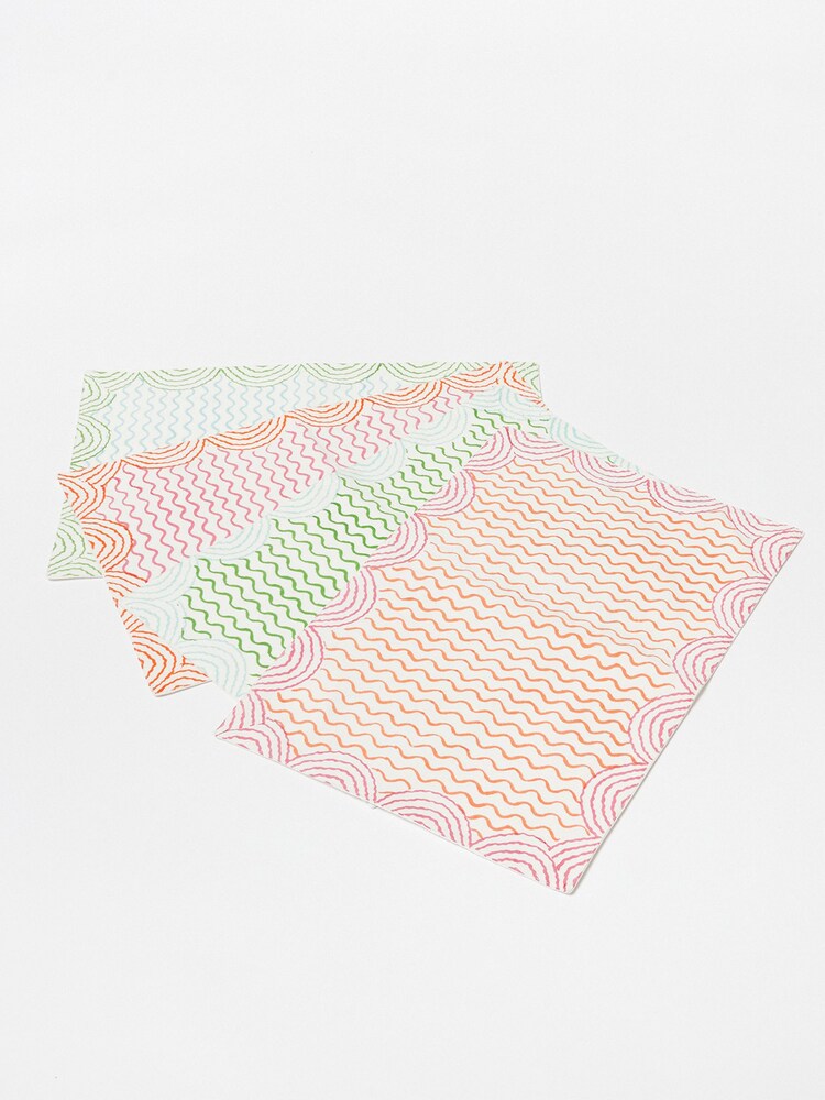 Oliver Bonas Pink Lumu Block Printed Wavy 100% Cotton Placemats Set Of 4 - Image 2 of 4