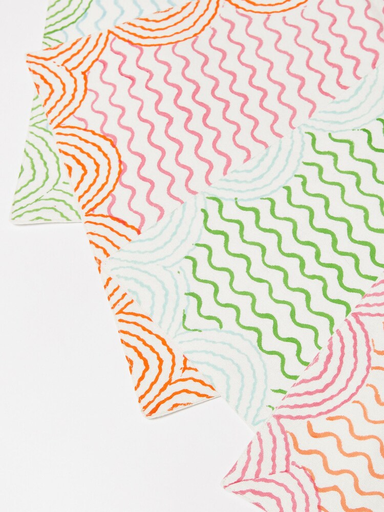Oliver Bonas Pink Lumu Block Printed Wavy 100% Cotton Placemats Set Of 4 - Image 4 of 4