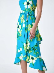 Roman Blue Floral Print Chiffon Halterneck Midi Dress - Image 5 of 5