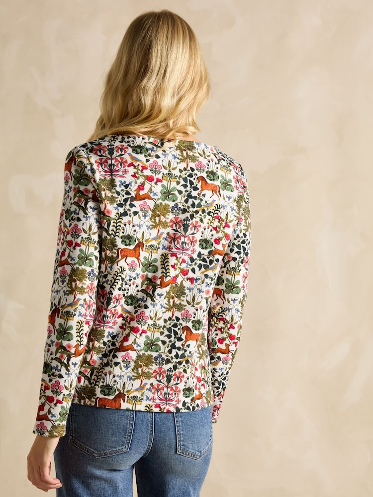 Joules Harbour Green Forest Print Boat Neck Printed Top - Image 2 of 6