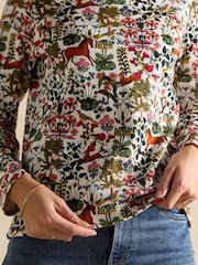 Joules Harbour Green Forest Print Boat Neck Printed Top - Image 4 of 6