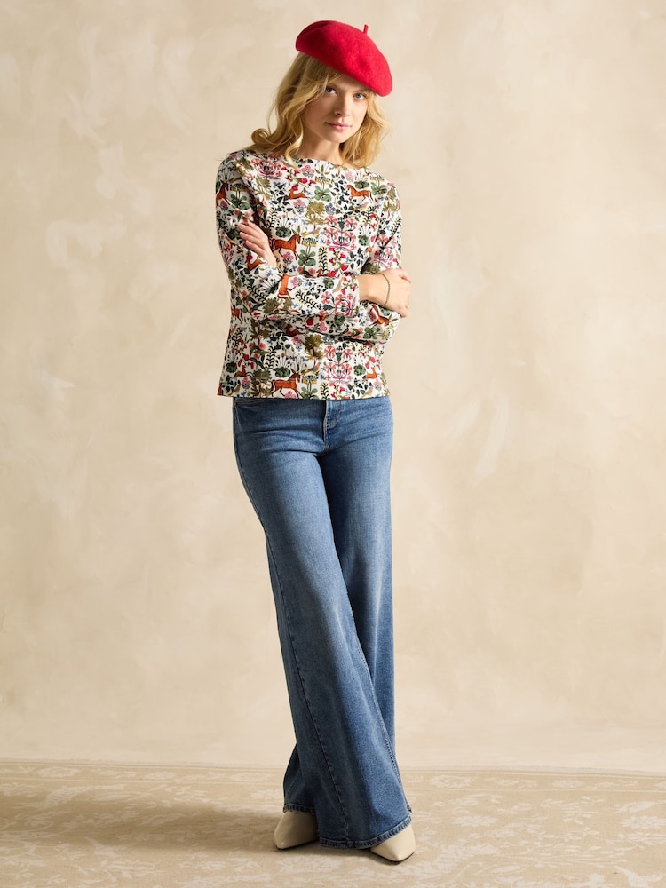 Joules Harbour Green Forest Print Boat Neck Printed Top - Image 5 of 6