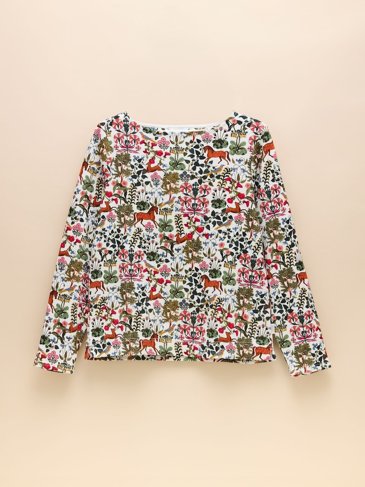 Joules Harbour Green Forest Print Boat Neck Printed Top - Image 6 of 6