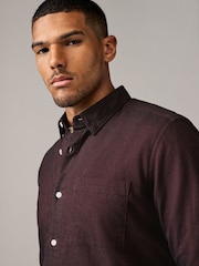 Burgundy Red Brushed 100% Cotton Oxford Long Sleeve Shirt - Image 1 of 6