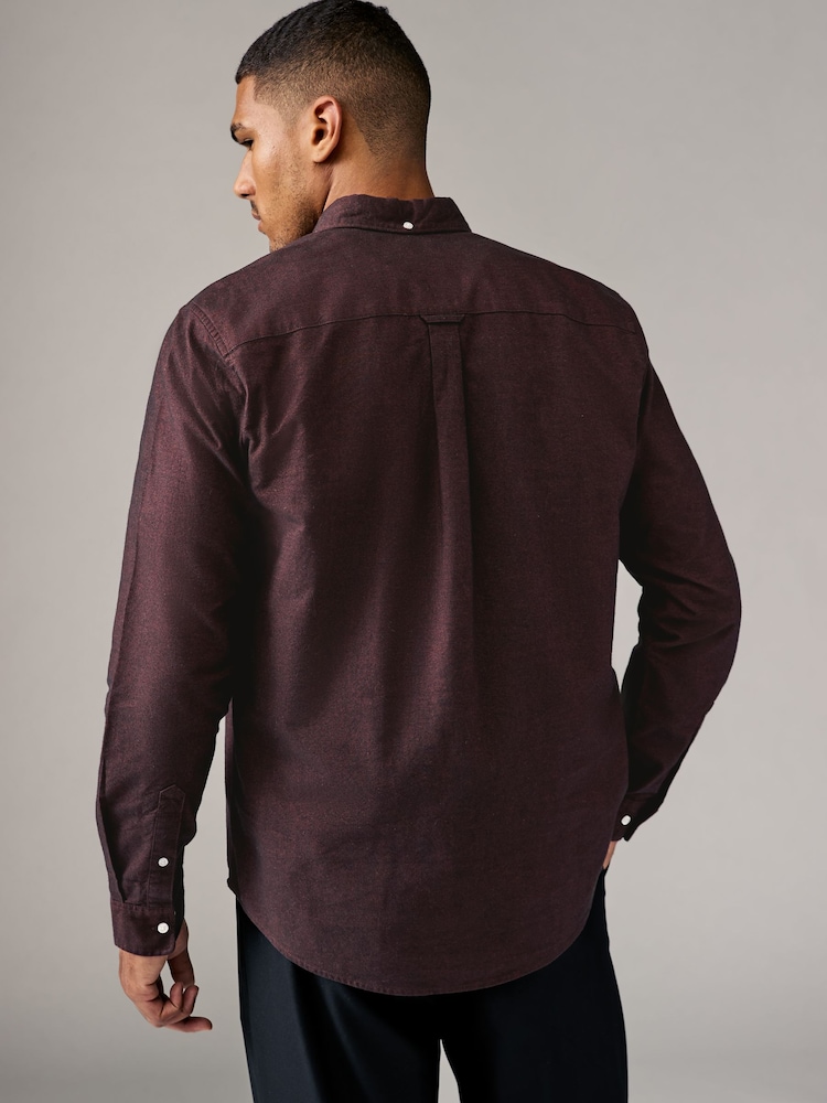 Burgundy Red Brushed 100% Cotton Oxford Long Sleeve Shirt - Image 2 of 6