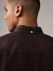 Burgundy Red Brushed 100% Cotton Oxford Long Sleeve Shirt - Image 3 of 6