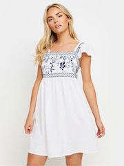 PixieGirl Petite White Girl 100% Cotton Embroidered Smock Mini Dress - Image 1 of 5