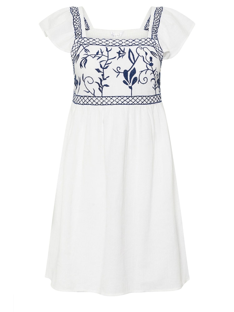 PixieGirl Petite White Girl 100% Cotton Embroidered Smock Mini Dress - Image 5 of 5