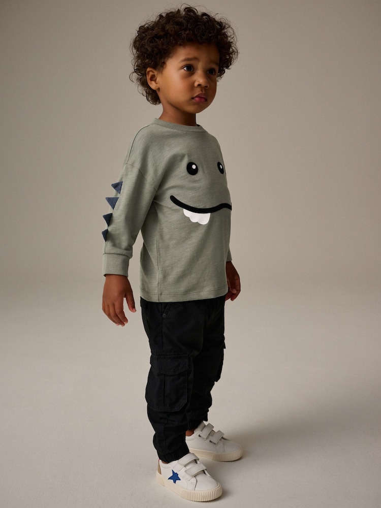 Khaki Green Long Sleeve Monster Character T-Shirt (3mths-7yrs) - Image 1 of 7 Khaki Green Long Sleeve Monster Character T-Shirt (3mths-7yrs) - Image 1 of 7