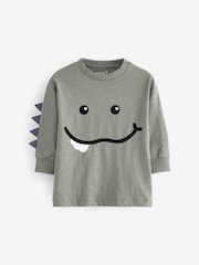 Khaki Green Long Sleeve Monster Character T-Shirt (3mths-7yrs) - Image 3 of 7