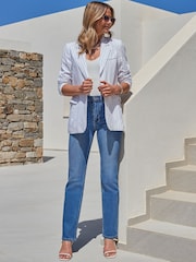 Sosandar Cream Pinstripe Linen Blend Relaxed Fit Blazer - Image 5 of 5
