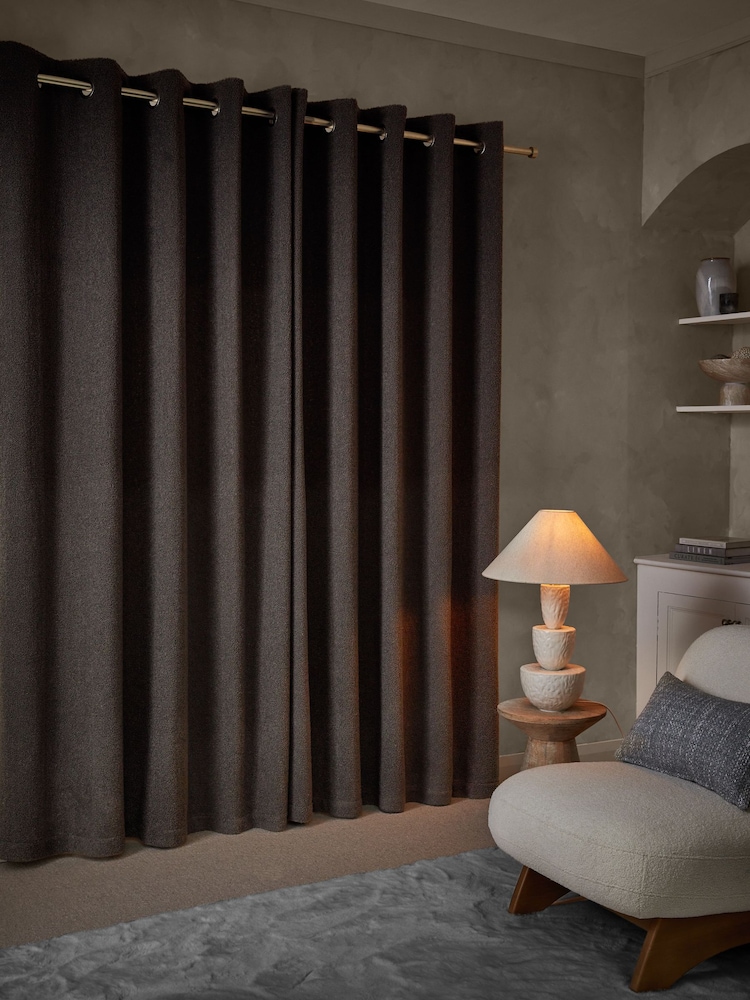 Grey Cosy Borg Eyelet Lined Curtains - Image 3 of 4