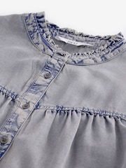 Blue Washed Ruffle Neck Long Sleeve Blouse - Image 2 of 4