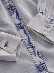 Blue Washed Ruffle Neck Long Sleeve Blouse - Image 3 of 4