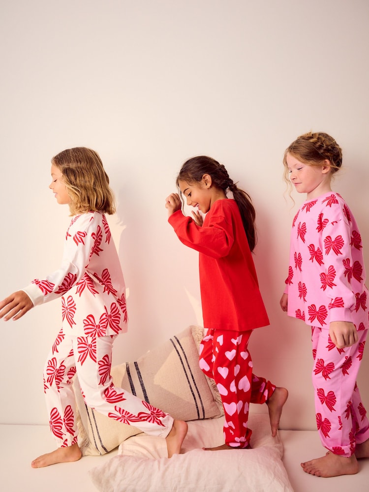 Rouge Nœud/Cœur - Lot de 3 pyjamas Nœud Survêtement (3-16ans) - Image 3 of 13
