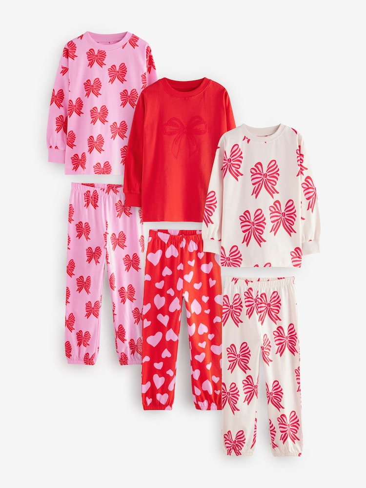 Rouge Nœud/Cœur - Lot de 3 pyjamas Nœud Survêtement (3-16ans) - Image 6 of 13