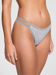 Victoria's Secret PINK Grey Heather Lace Trim Rib Strappy Thong Knickers - Image 1 of 3