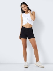 NOISY MAY Black Mid Rise Stretch Denim Shorts - Image 2 of 7