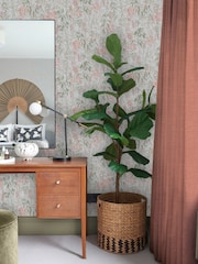 Graham & Brown White Obassia Silk Wallpaper Sample - Image 1 of 3