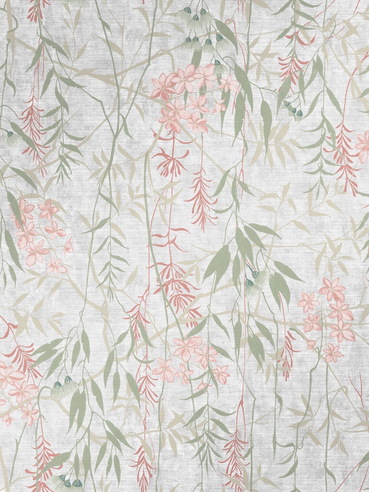 Graham & Brown White Obassia Silk Wallpaper Sample - Image 2 of 3