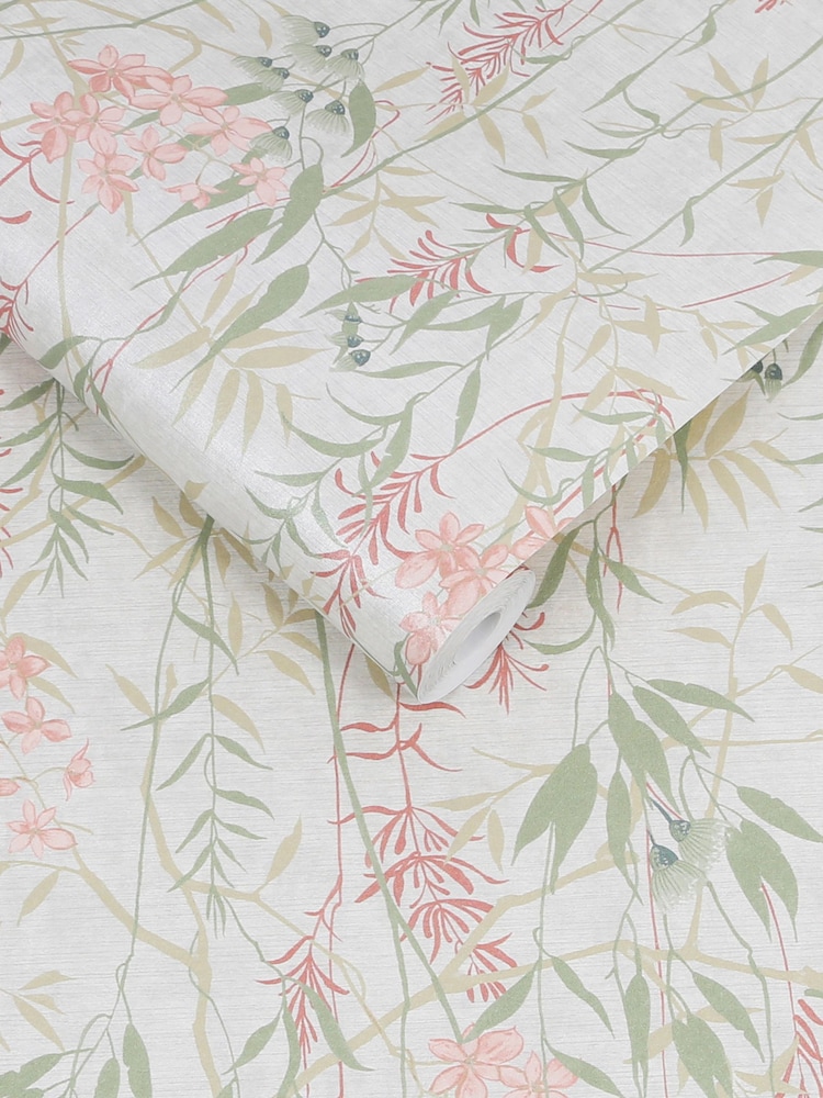 Graham & Brown White Obassia Silk Wallpaper Sample - Image 3 of 3