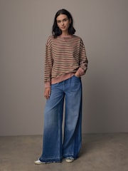 Pink/Khaki, Grün - Gestreiftes Jersey-Sweatshirt mit rohem Saum und Nahtdetails, Rundhalsausschnitt, 100% Baumwolle - Bild 3 von 8